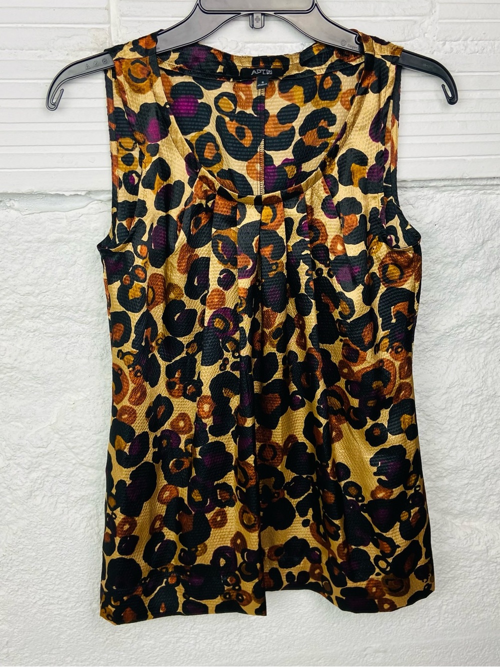 APT. 9 Leopard Print Sleeveless silky, satin pleated Blouse - Gold & Black SZ S - Picture 3 of 9